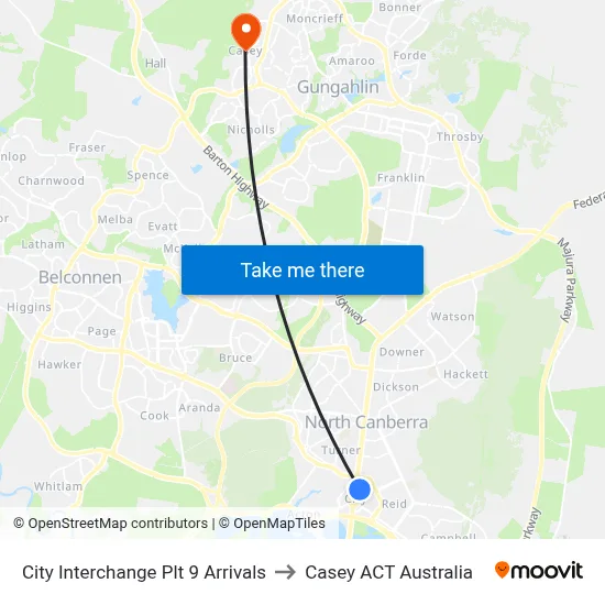 City Interchange Plt 9 Arrivals to Casey ACT Australia map