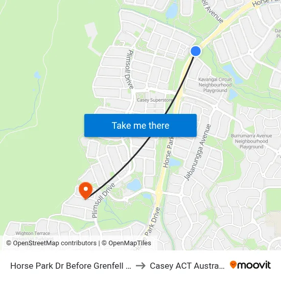 Horse Park Dr Before Grenfell Av to Casey ACT Australia map