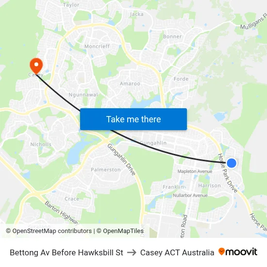 Bettong Av Before Hawksbill St to Casey ACT Australia map