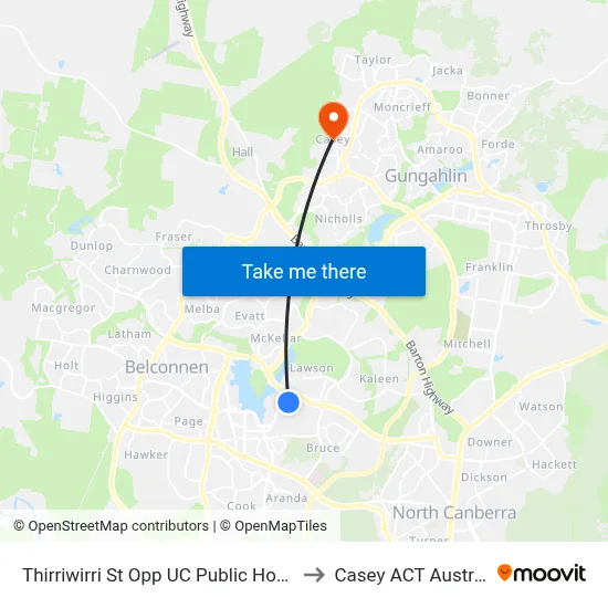 Thirriwirri St Opp UC Public Hospital to Casey ACT Australia map
