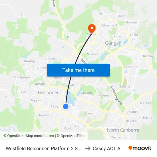 Westfield Belconnen Platform 2 Set Down Only to Casey ACT Australia map