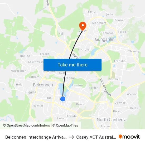 Belconnen Interchange Arrivals to Casey ACT Australia map