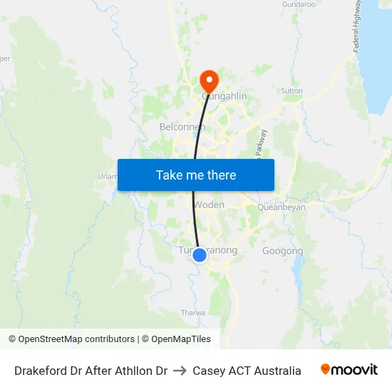 Drakeford Dr After Athllon Dr to Casey ACT Australia map