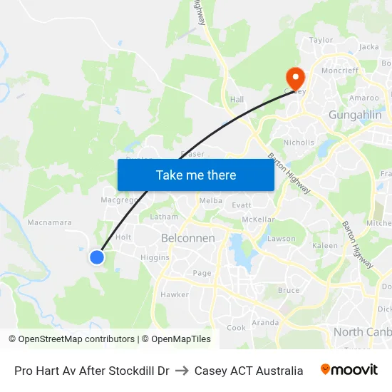 Pro Hart Av After Stockdill Dr to Casey ACT Australia map