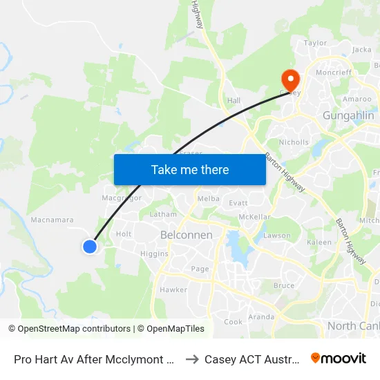 Pro Hart Av After Mcclymont Way to Casey ACT Australia map