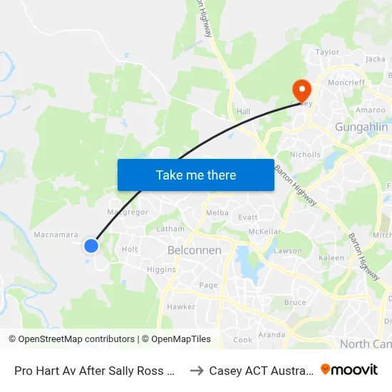 Pro Hart Av After Sally Ross Way to Casey ACT Australia map