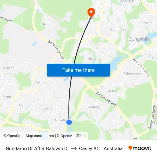 Gundaroo Dr After Baldwin Dr to Casey ACT Australia map