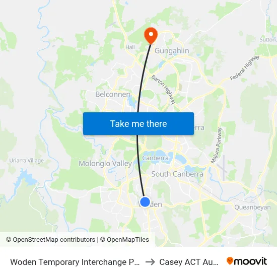 Woden Temporary Interchange Plt 4 Arrive to Casey ACT Australia map