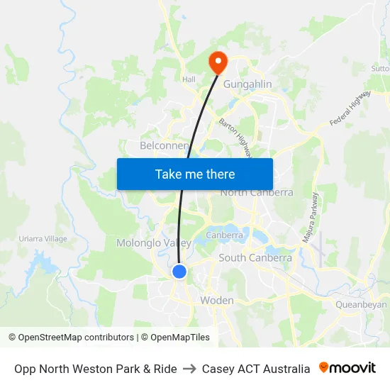 Opp North Weston Park & Ride to Casey ACT Australia map