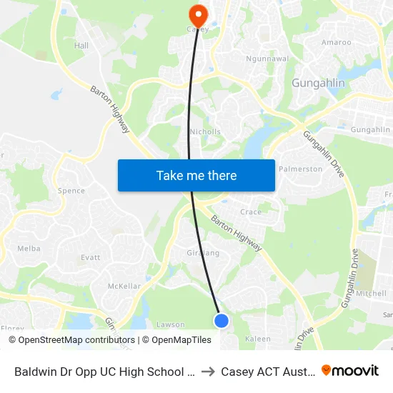 Baldwin Dr Opp UC High School Kaleen to Casey ACT Australia map