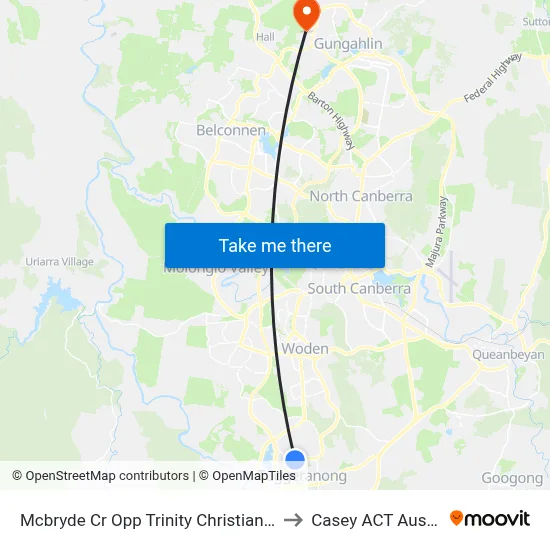 Mcbryde Cr Opp Trinity Christian School to Casey ACT Australia map