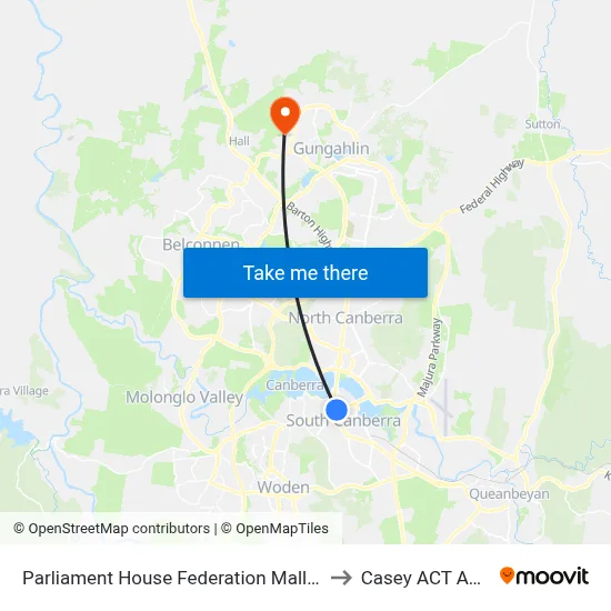 Parliament House Federation Mall Southbound to Casey ACT Australia map