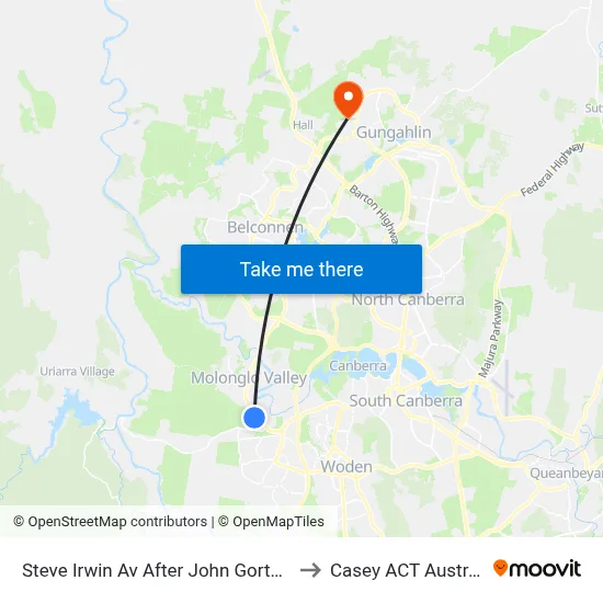 Steve Irwin Av After John Gorton Dr to Casey ACT Australia map