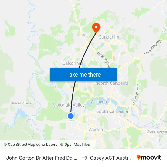 John Gorton Dr After Fred Daly Av to Casey ACT Australia map