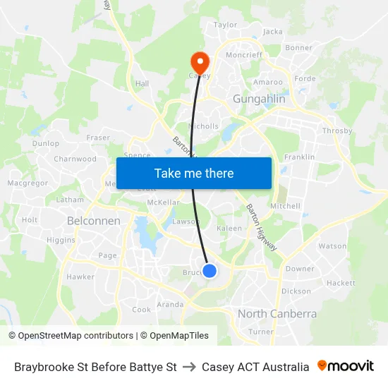 Braybrooke St Before Battye St to Casey ACT Australia map