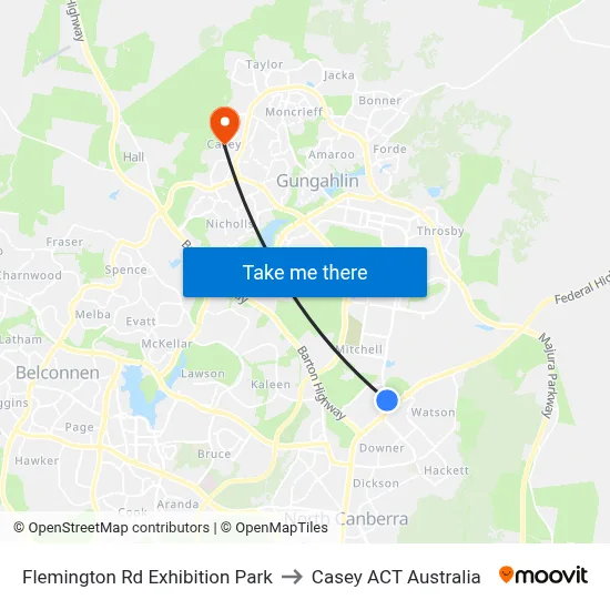 Flemington Rd Exhibition Park to Casey ACT Australia map