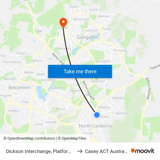 Dickson Interchange, Platform 2 to Casey ACT Australia map