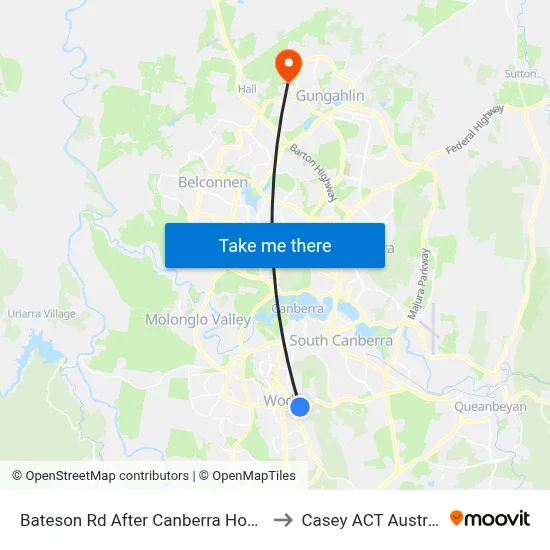 Bateson Rd After Canberra Hospital to Casey ACT Australia map