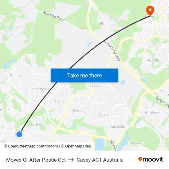 Moyes Cr After Postle Cct to Casey ACT Australia map