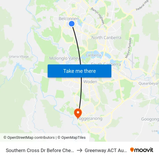 Southern Cross Dr Before Chewings St to Greenway ACT Australia map