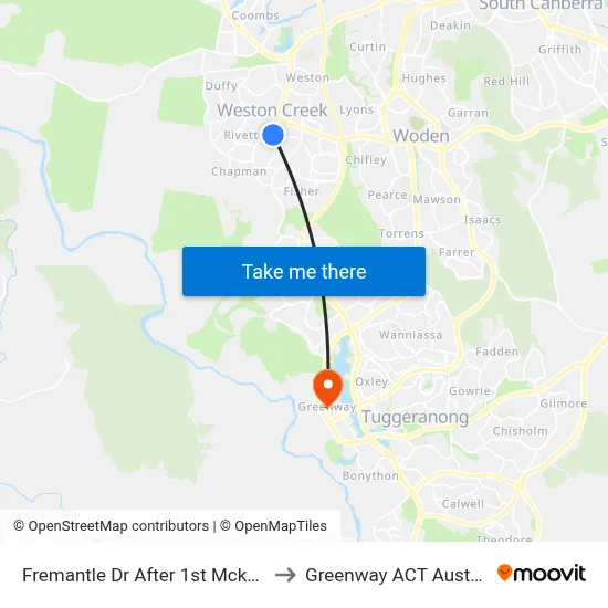Fremantle Dr After 1st Mckail Cr to Greenway ACT Australia map