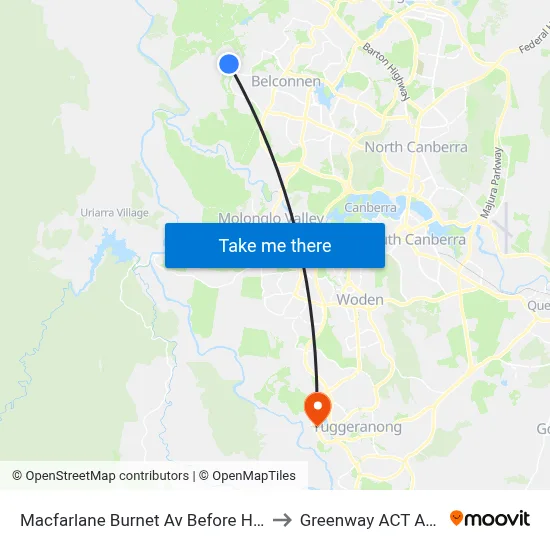 Macfarlane Burnet Av Before Hollows Cct to Greenway ACT Australia map