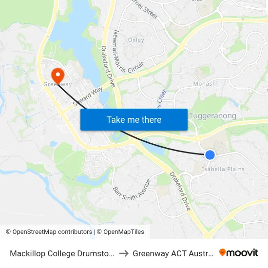 Mackillop College Drumston St to Greenway ACT Australia map
