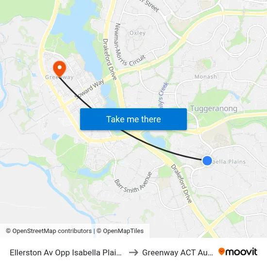 Ellerston Av Opp Isabella Plains Shops to Greenway ACT Australia map