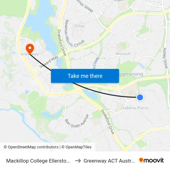 Mackillop College Ellerston Av to Greenway ACT Australia map