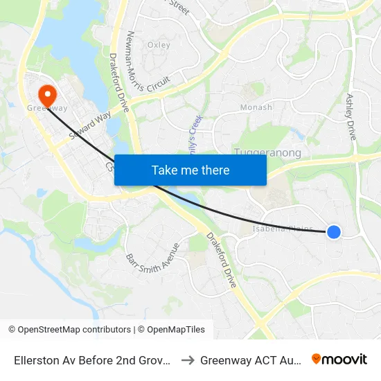 Ellerston Av Before 2nd Groveland Cr to Greenway ACT Australia map