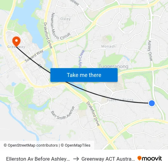 Ellerston Av Before Ashley Dr to Greenway ACT Australia map