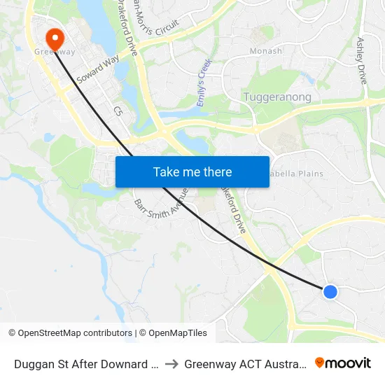 Duggan St After Downard St to Greenway ACT Australia map