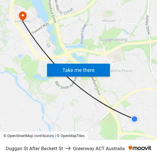 Duggan St After Beckett St to Greenway ACT Australia map