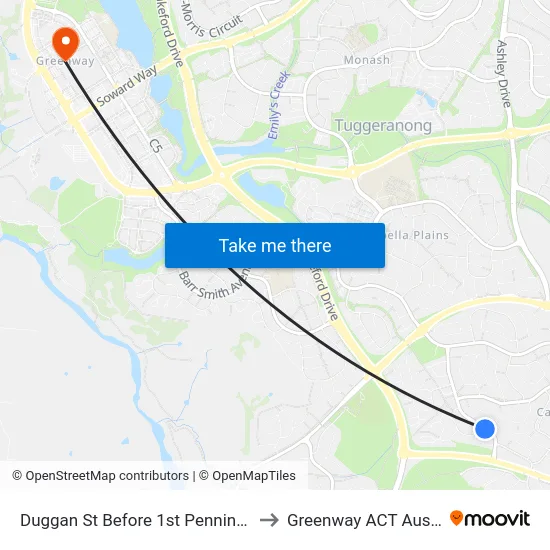 Duggan St Before 1st Pennington Cr to Greenway ACT Australia map