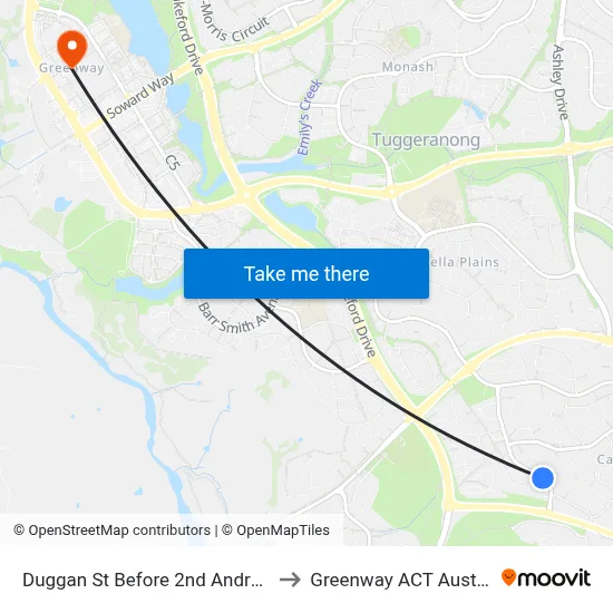 Duggan St Before 2nd Andrew Cr to Greenway ACT Australia map