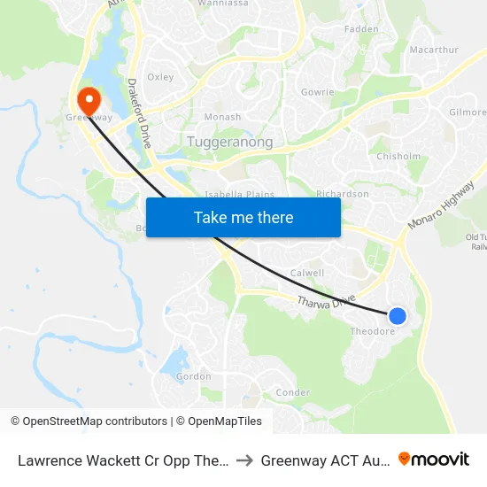 Lawrence Wackett Cr Opp Theodore Ps to Greenway ACT Australia map