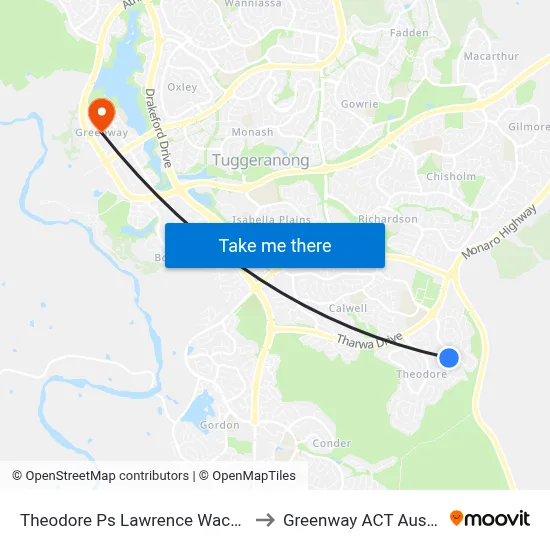 Theodore Ps Lawrence Wackett Cr to Greenway ACT Australia map