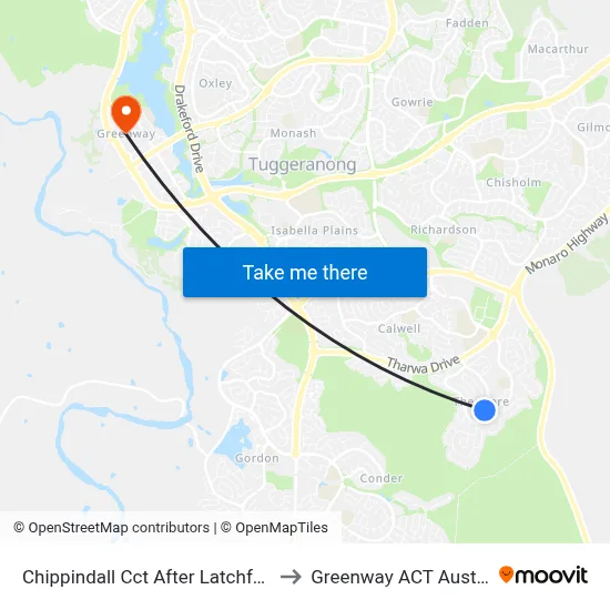 Chippindall Cct After Latchford St to Greenway ACT Australia map