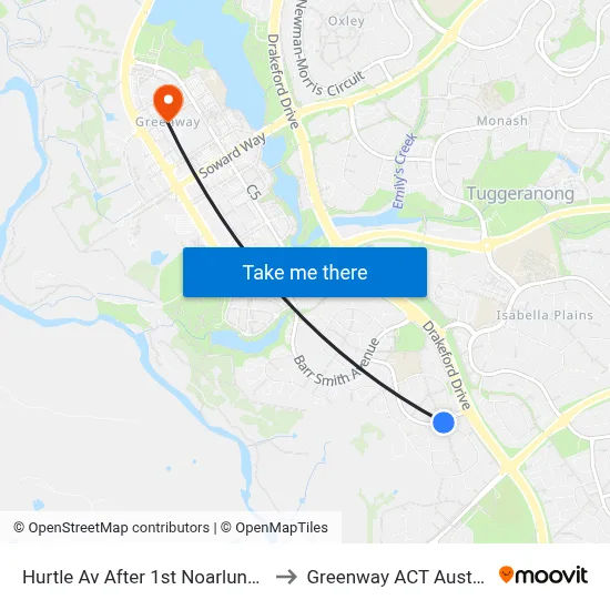 Hurtle Av After 1st Noarlunga Cr to Greenway ACT Australia map