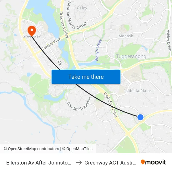 Ellerston Av After Johnston Dr to Greenway ACT Australia map