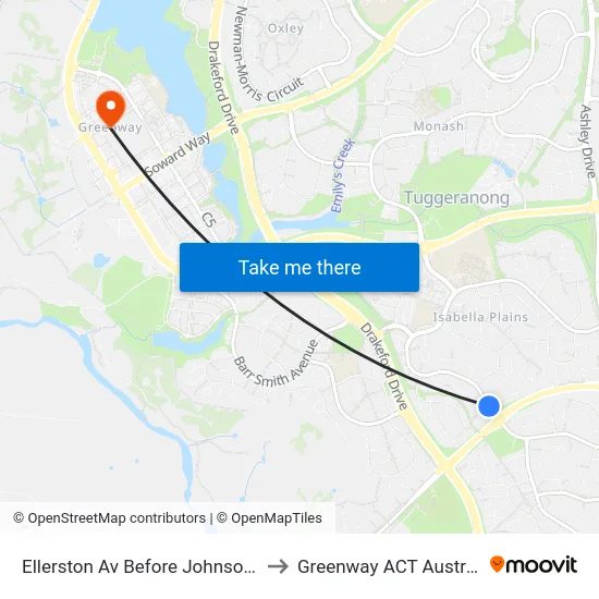 Ellerston Av Before Johnson Dr to Greenway ACT Australia map
