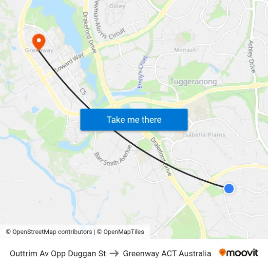 Outtrim Av Opp Duggan St to Greenway ACT Australia map