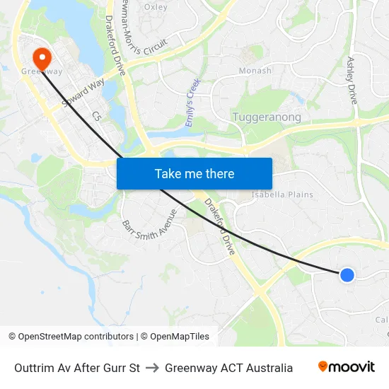 Outtrim Av After Gurr St to Greenway ACT Australia map