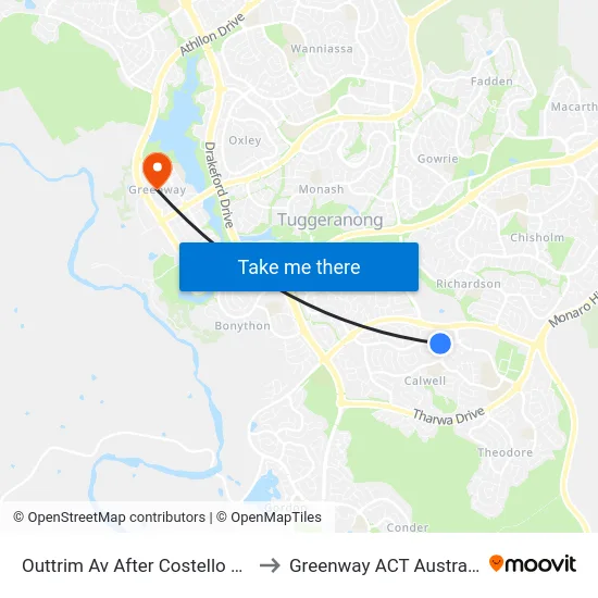 Outtrim Av After Costello Cct to Greenway ACT Australia map
