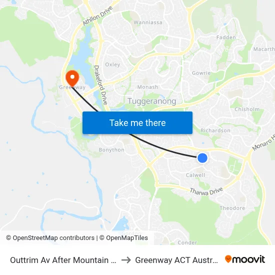 Outtrim Av After Mountain Cct to Greenway ACT Australia map