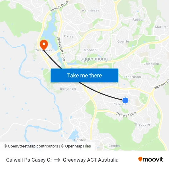 Calwell Ps Casey Cr to Greenway ACT Australia map