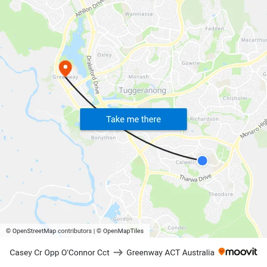 Casey Cr Opp O'Connor Cct to Greenway ACT Australia map