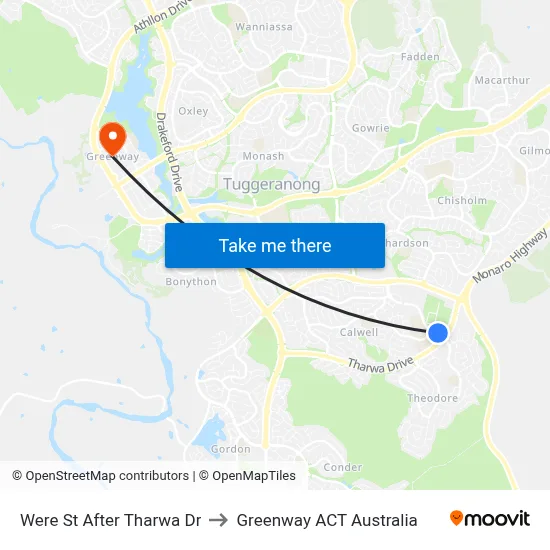 Were St After Tharwa Dr to Greenway ACT Australia map