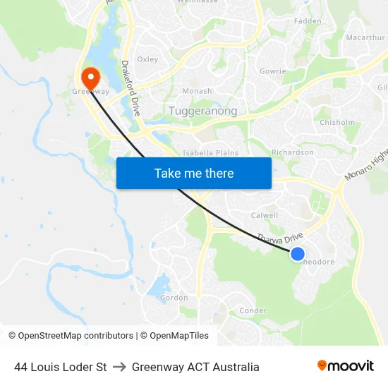 44 Louis Loder St to Greenway ACT Australia map