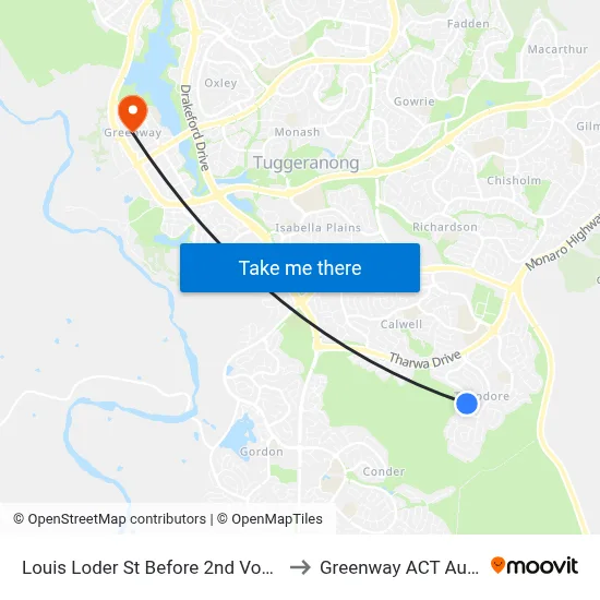 Louis Loder St Before 2nd Vonwiller Cr to Greenway ACT Australia map